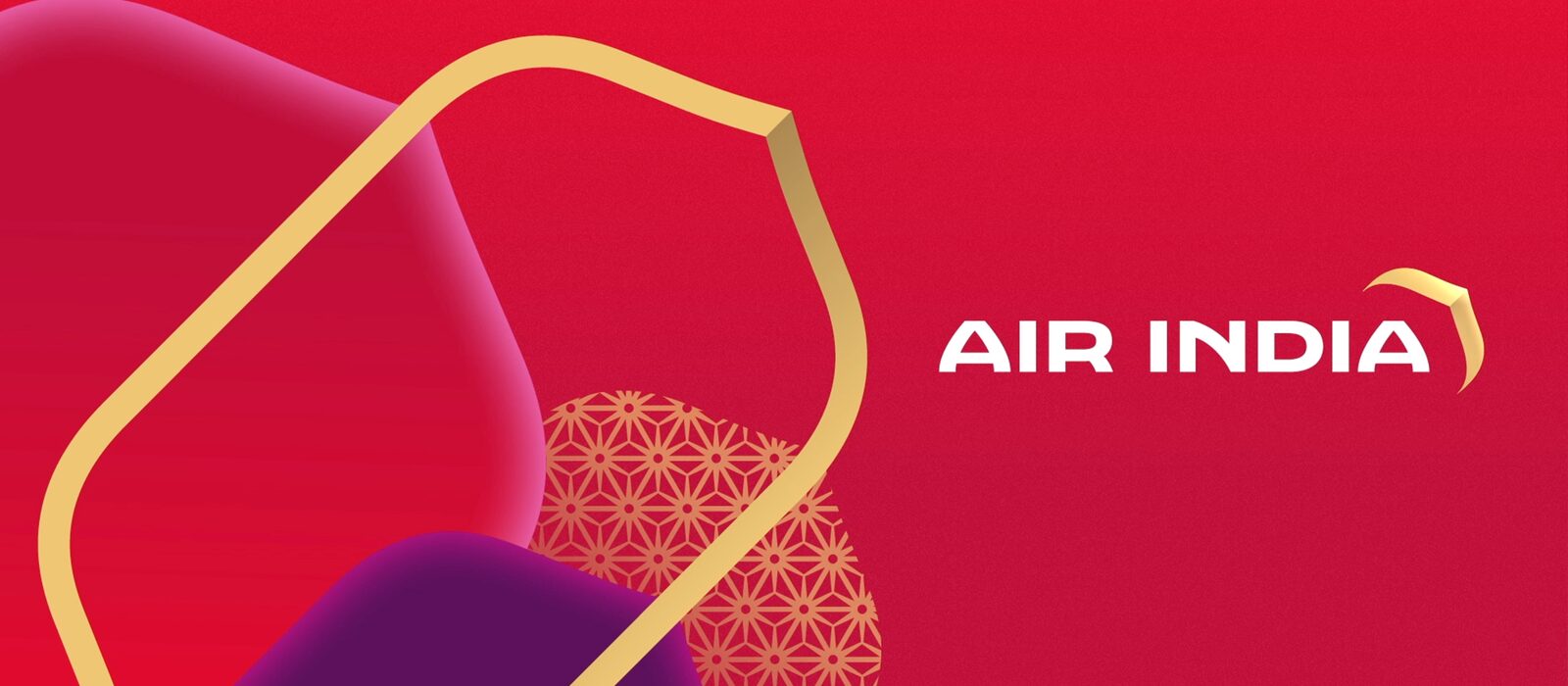 The Air India brand identity, the gold logo and pattern on a deep red field
