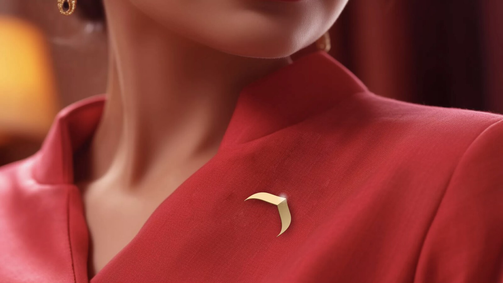 The redesigned identity, carried on the cabin-crew uniform and its gold emblem.