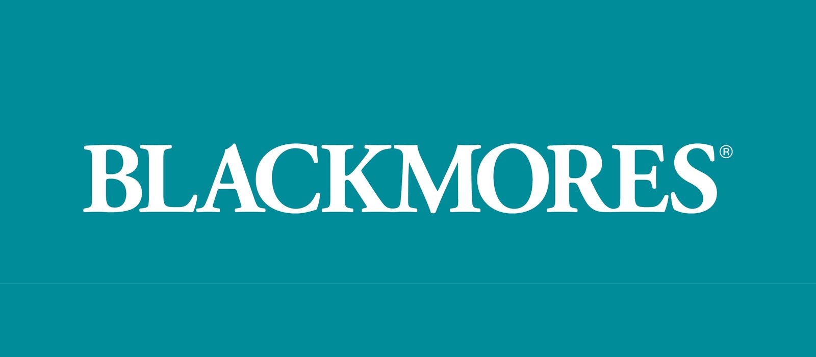 The Blackmores wordmark in white on a deep teal field