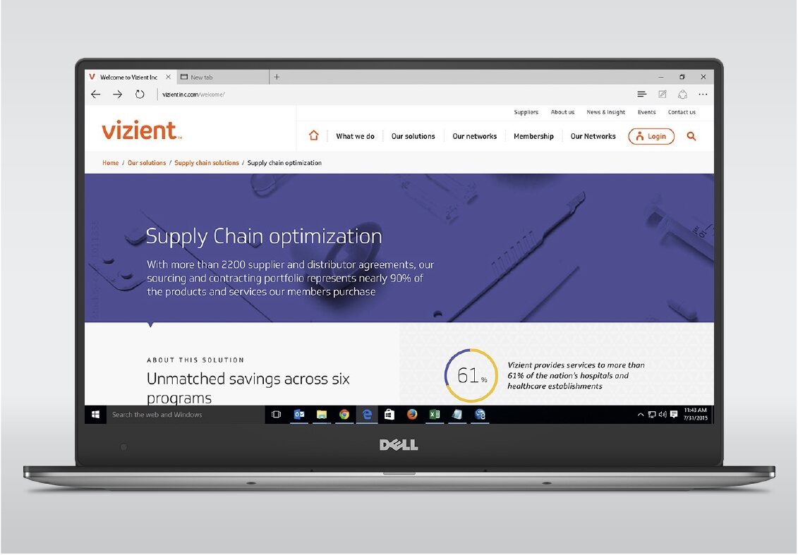 Vizient's digital platform, delivered by FutureBrand Labs, shown on a laptop