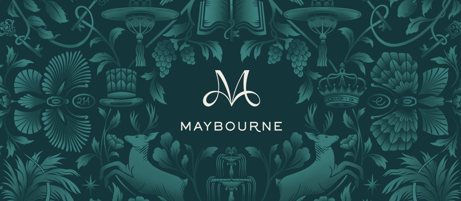 The Maybourne botanical pattern in deep green, the monogram set within it