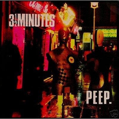 Cover art for the 3½ Minutes release Peep, mannequin figures on a neon-lit, rain-soaked street