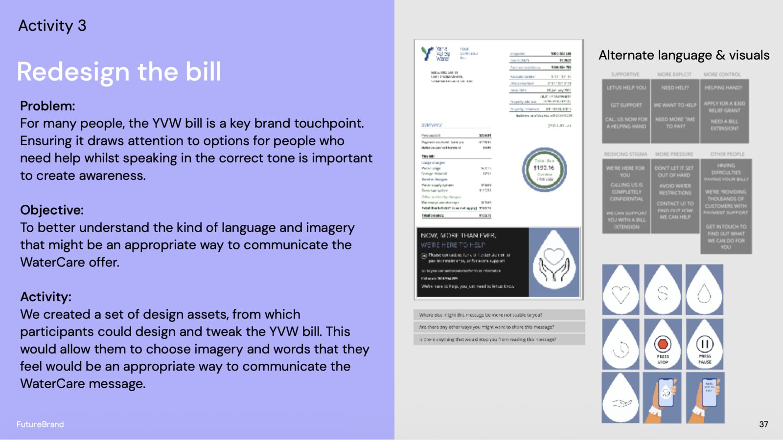 A Yarra Valley Water co-design activity, redesigning the bill with customers